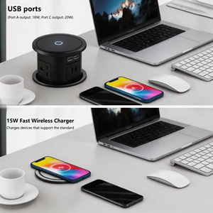 Prise de courant escamotable avec 2 ports USB et 1 <span class=keywords><strong>port</strong></span> Type-C, relevable pneumatiquement, pour îlot de cuisine, bureau, salle de conférence, bureau de travail - Product Image 6