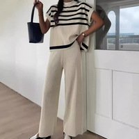 Ensemble tricoté assorti pour femme : débardeur sans manches et pantalon large – Tenue décontractée chic pour la détente – Fournisseur en gros personnalisé OEM