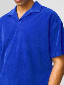 Ensemble de survêtement en velours oversize coupe carrée avec polo à revers et short à manches courtes pour fabricants de vêtements - Product Image 3