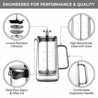 Cafetière Kingze en verre borosilicaté haut de gamme à presse française sans BPA Double paroi Portable 350ml 1000ml théière pour usage domestique