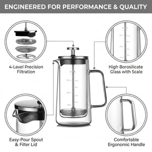 Cafetera de prensa francesa de vidrio de borosilicato de gama alta Kingze, tetera portátil de doble pared sin BPA de 350ml y 1000ml para uso doméstico - Product Image 2