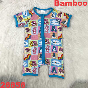RTS Geen minimale bestelhoeveelheid Diverse bedrukte bamboe <span class=keywords><strong>baby</strong></span> slaapkleertjes <span class=keywords><strong>Baby</strong></span> zomer shortie <span class=keywords><strong>Baby</strong></span> bamboe korte romper met rits Kan op maat gemaakt worden - Product Image 4