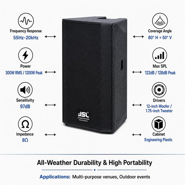 JSL 12-inch 2-Way Multi-Purpose Loudspeaker 300W  PA Speaker