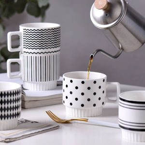 New Style Hot Selling Nordic Minimalist Hepburn Style <b>Stacked</b> High Handmade Porcelain Mug Business Gifts Customizable Colors - Product Image 1