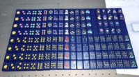 Set Mahjong Mewah Celestial American dengan Ubin Biru Mengkilap dan Bagian Belakang Bermotif Galaksi untuk Malam Permainan Keluarga