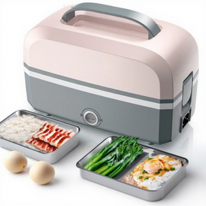 Boîte à lunch chauffante électrique à double couche en acier inoxydable 304, récipient alimentaire compartimenté, chauffe-plats portable avec poignée - Product Image 2