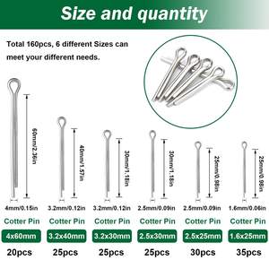 160pcs Open <b>Pin</b> Set Stainless Steel Shape <b>Split</b> Cotter <b>Pins</b> Carbon Steel Galvanized <b>Split</b> <b>Pin</b> - Product Image 3