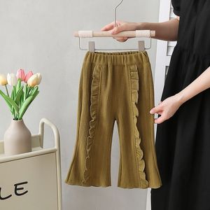 Pantaloni da ragazza Autunno Nuovo Stile 2023 <span class=keywords><strong>Leggings</strong></span> in cotone con rivestimento in PU stile coreano con volant e leggero svasamento - Product Image 3