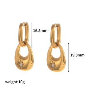 Pendientes de acero inoxidable chapados en oro con colgante de estrella y diamantes de imitación, conjunto de collar para uso diario, diseño geométrico - Product Image 4