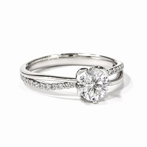 Support de bague torsadé floral en or blanc massif 18 carats, serti de diamants naturels ronds sur les côtés, personnalisable - Product Image 1