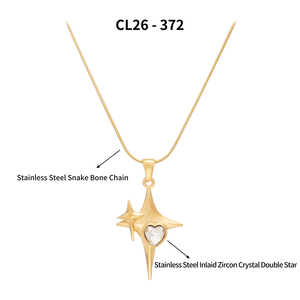 Collar con Colgante de Cristal de Alta Calidad con Corte Corazón Brillante y Doble Estrella, Chapado en Oro de 18K, Cadena de Serpiente de Acero Inoxidable 316L, Moderno - Product Image 5