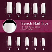 Nailway Faux Ongles Demi-Couverture de Haute Qualité, Style Français, en ABS, Forme Cercueil XL, 10 Tailles, 500 Pièces avec Boîte