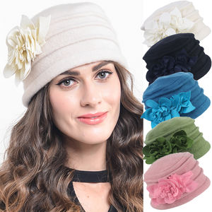 Оптовая продажа, симпатичная Цветочная 100% Шерстяная Шапка-бини, зимняя шапка для женщин, 1920 50-х годов, в стиле Франции - Product Image 1