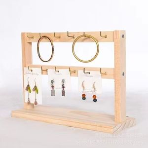 Wooden Jewelry Rack With Hooks 18 Hooks Three Layers <b>Desktop</b> Display <b>Stand</b> For Earrings Bracelets Storage Organizer - Product Image 4