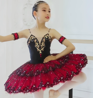 Robe de tutu de ballet professionnelle rouge et noire pour filles, décorée de strass, en tulle superposé, costume de danse pour enfants pour compétitions et spectacles