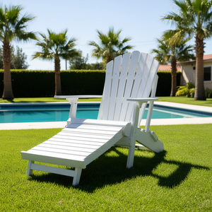 เก้าอี้อาบแดดอะดิรอนแด็คสีขาวพร้อมที่วางเท้าแบบดึงออกได้ เก้าอี้ไม้กลางแจ้งตามหลักสรีรศาสตร์สำหรับพักผ่อนริมสระน้ำในลานบ้าน - Product Image 2