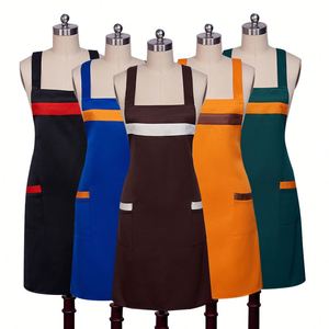 Wholesale Aprons Custom logo Embroidered Restaurant Kitchen Waiter with Double Pockets Adjustable Waterproof Work <b>Clothes</b> Aprons - Product Image 4