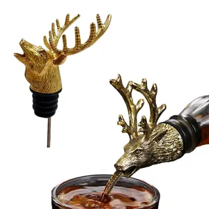 Custom Leakproof Deer Head Mouth Wine Pourer Spout Wine Bottle Stopper Zinc Alloy Gold 3D Animal Wine Pourer