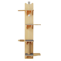 Árbol para Gatos de 4 Niveles Montado en la Puerta, Poste Rascador Colgante de Madera Maciza para Gatos de Interior, Ahorro de Espacio