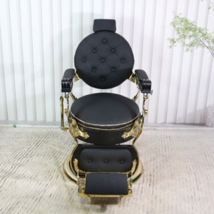 Sillón de Barbero Hidráulico de Cuero Negro, Silla de Peluquería Reclinable con Reposapiés para Barbería - Product Image 5
