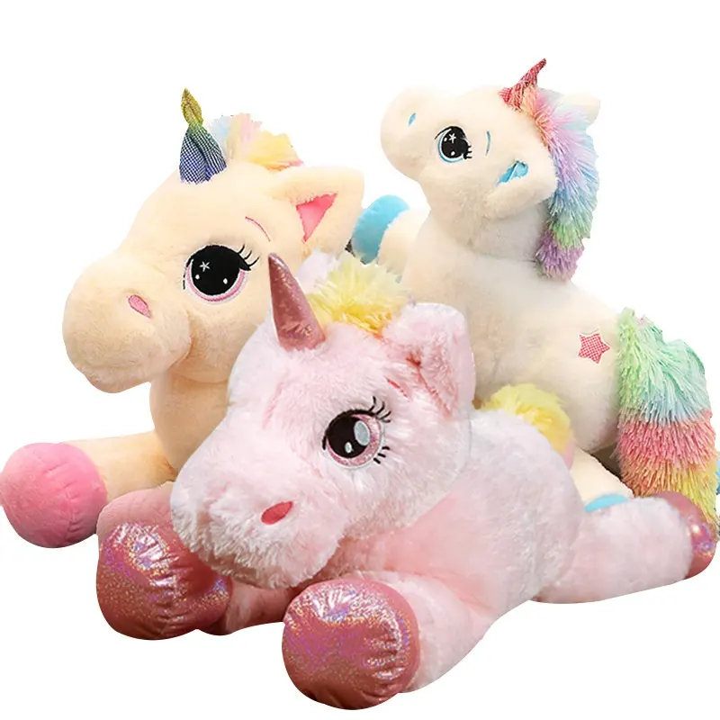 Custom Cuddly Soft unicorn toys stuffed animal plush set rainbow case For Girl Gift