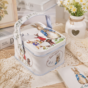 Eco-Friendly Recyclable Portable Handle Rectangular Tinplate <b>Box</b> Cute Rabbit <b>Floral</b> Print Candy Gift Tin <b>Box</b> for Christmas - Product Image 4