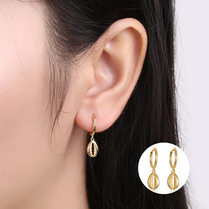 Pendientes de moda joyería 925 plata esterlina verano playa Shell gota pendientes 18K chapado en oro pendientes de aro para mujer - Product Image 2