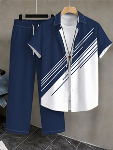 Completo da Uomo Sfumato con Camicia a <span class=keywords><strong>Maniche</strong></span> <span class=keywords><strong>Corte</strong></span> e Pantaloni, Nuova Collezione Estiva 2025, Casual, alla Moda, Comodo e Leggero - Product Image 6