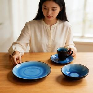 Juego de Vajilla de <span class=keywords><strong>Gres</strong></span> con Diseño Japonés Green Roscher Blue Crackle, 16 Piezas, Platos para Comer, Muestra Gratis - Product Image 1