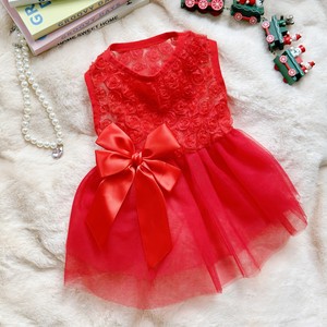 Pet Dress <b>Red</b> Tulle Embroidered Roses <b>Bow</b> For Cats Dogs Christmas Outfit - Product Image 1