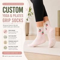 Chaussettes de sport personnalisées avec logo, en coton tricoté antidérapant, pour ballet, pilates, yoga, avec bordure à volants, antidérapantes, pour femmes
