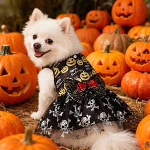 Vêtements d'Halloween pour Animaux de Compagnie Chiot <span class=keywords><strong>Chien</strong></span> Robe en Tulle <span class=keywords><strong>Citrouille</strong></span> Squelette Costumes d'Halloween avec Nœud en Dentelle - Product Image 2