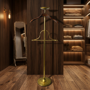 Vintage Brass <b>Valet</b> Stand with Wooden Suit Hanger Freestanding <b>Clothes</b> Rack Coat Jacket Trouser Organizer Bedroom Dressing Room - Product Image 5