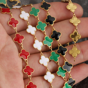 Stainless Steel 18k Gold Enamel Four Petal Flower Chain 8mm Wide For <b>Bracelet</b> Making DIY Jewelry Accessory Chain - Product Image 3
