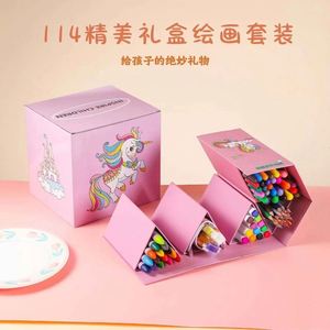 Hexagonal Gift Box 114-Piece Exquisite Painting <b>Kit</b> with Watercolor & <b>Acrylic</b> Art Markers Brush Set - Product Image 2