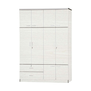 Armario Premium de madera contrachapada de roble blanco oscuro de 4 puertas con cajones de espejo para el hogar, oficina, dormitorio, apartamento o muebles de Hotel - Product Image 2