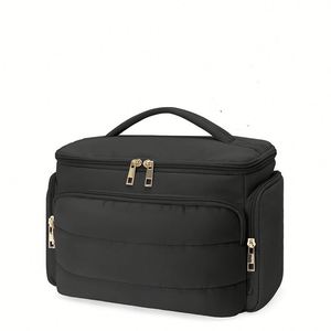 Pochette de maquillage de luxe à double fermeture éclair, grande capacité, noire, personnalisable avec logo, directement de l'usine - Product Image 1
