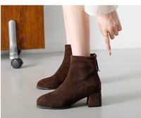 Bottes tendance en daim à bout carré, effet amincissant, grande taille, talon épais, doublure polaire, talon moyen, extensibles et ajustées