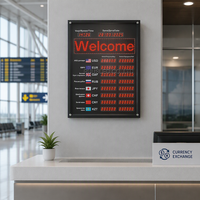 Affichage des taux de change des devises internationales pour 8 pays avec message de bienvenue rouge, heure et date pour hôtel international Font Dest