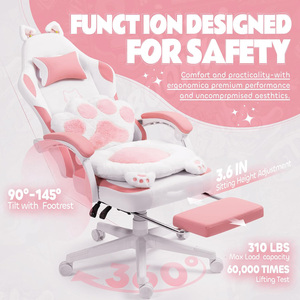 Pink <span class=keywords><strong>Kitty</strong></span> Gaming Chair Hellos Pink White Leather Home Office Mujeres Girl Cut Cat Gaming Chair Almohada lumbar Sillas con reposapiés - Product Image 2