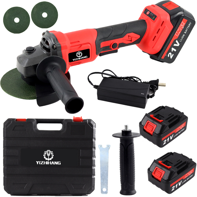 F FJMJ Red Brushless High-power 100/125mm Angle Grinder Cordless Power Tool 21V Lithium Battery