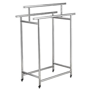 Séchoir à linge télescopique en acier inoxydable à double barre, sur pied, portable, pour balcon extérieur, avec roulettes - Product Image 2