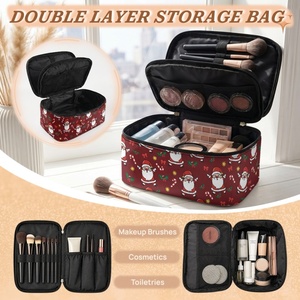 Custom Christmas Santa PU Cosmetic <b>Case</b> Medium Capacity Zipper Closure Soft Handle Portable <b>Makeup</b> Bag Cartoon Pattern - Product Image 2
