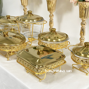 Otel lüks altın reşo çanak ikram gıda ısıtıcısı büfe Set gıda ekran ile cam çanak düğün parti için - Product Image 4