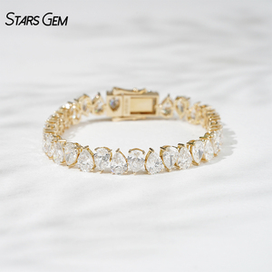 Starsgem 21.57ct 5*7mm Pear Cut D Color DEF VS VS Lab Grown Diamond 18K <b>Solid</b> Yellow <b>Gold</b> Unisex Trendy Bracelet - Product Image 1