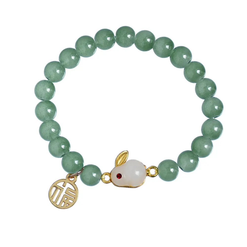 Zooying Beaded Bracelet Rabbit Charm Gemstone Jade Beaded Necklace