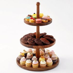 Soporte para Cupcakes <span class=keywords><strong>de</strong></span> <span class=keywords><strong>Madera</strong></span> <span class=keywords><strong>de</strong></span> Acacia Natural Rústico Ajustable 2 en 1 <span class=keywords><strong>de</strong></span> 3 Niveles, Bandeja Redonda Giratoria para Cupcakes, Juego <span class=keywords><strong>de</strong></span> Exhibición para <span class=keywords><strong>Mesa</strong></span> <span class=keywords><strong>de</strong></span> Postres - Product Image 1