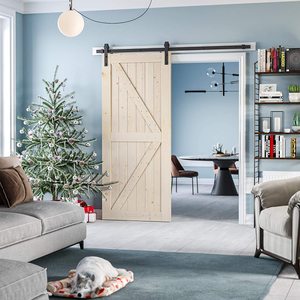 K-frame phong cách hiện đại 36in x 84in rắn gỗ trượt <span class=keywords><strong>Barn</strong></span> <span class=keywords><strong>Door</strong></span> pre-khoan và sẵn sàng cho lắp ráp nội thất cho phòng khách - Product Image 5