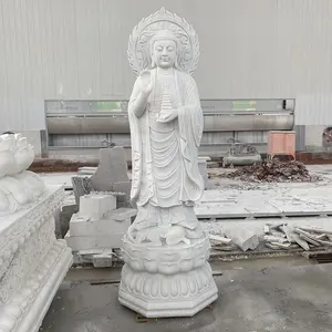 Estatua de Buda de mármol blanco tallado a mano, tamaño grande, esculturas decorativas de jardín