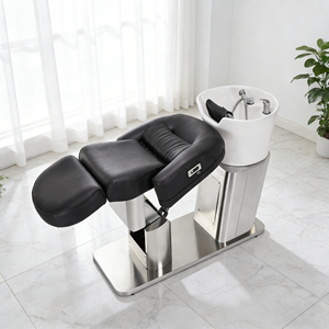 Fauteuil de lavage de cheveux en acier inoxydable - Capacité de charge 200 kg, lavabo en céramique, chaise de massage pour salon/hôtel - Product Image 4